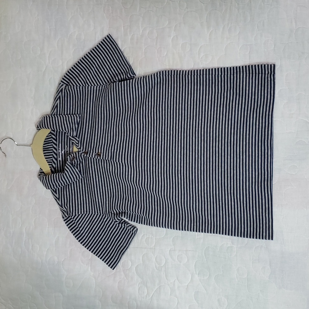 Boy's Tommy Bahama Navy and Grey Striped Polo Shirt, Size 10/12